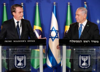 O presidente da República, Jair Bolsonaro, e o primeiro-ministro de Israel, Benjamin Netanyahu, durante declaração conjunta em Jerusalém.