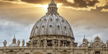 Detail of the Palace of the Vatican, "The Dome" with beautifull sky.